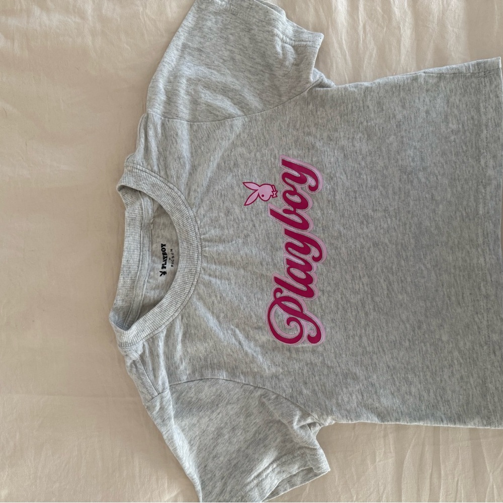Playboy Gray T-Shirt with Pink Logo